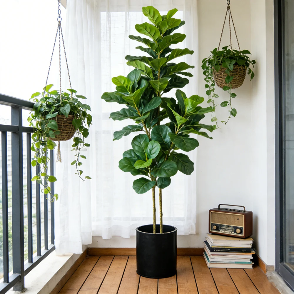 Árbol de Ficus Artificial Grande de 64/122 cm, Planta de Roble Artificial, Árbol de Ficus Tropical, Hojas de Plástico Tipo Banyan para Decoración del Hogar, Jardín y Bodas