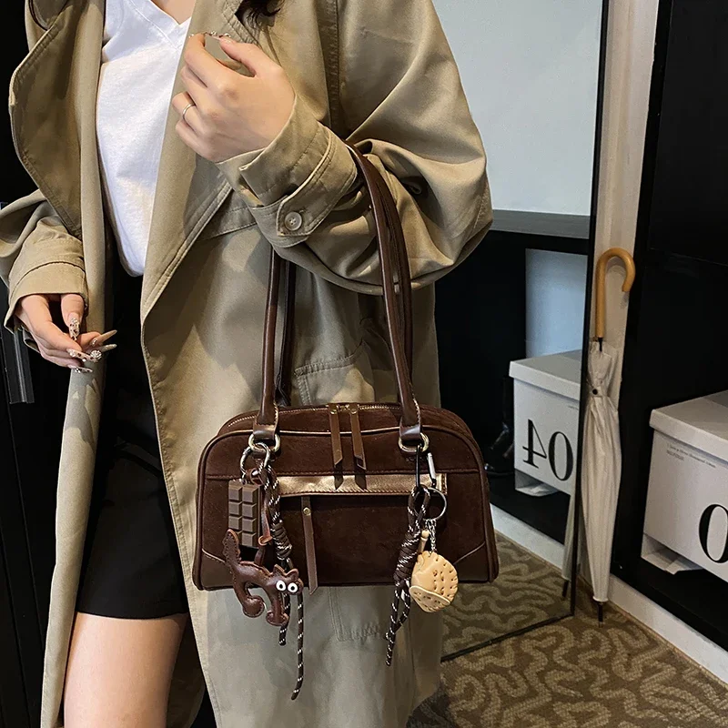 LEFTSIDE Small NUBUCK Underarm Tote Bags Lady Shoulder Bag for Women 2024 Winter New Fashion Trend Y2K Handbags and Purses