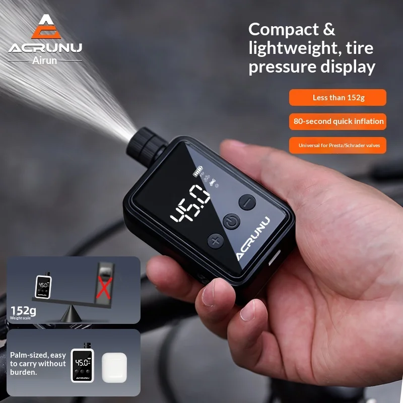 

ACRUNU Smart High Pressure Bike Inflator Portable Digital Lightweight Fast Inflation Presta Schrader Road Mountain Bicycle