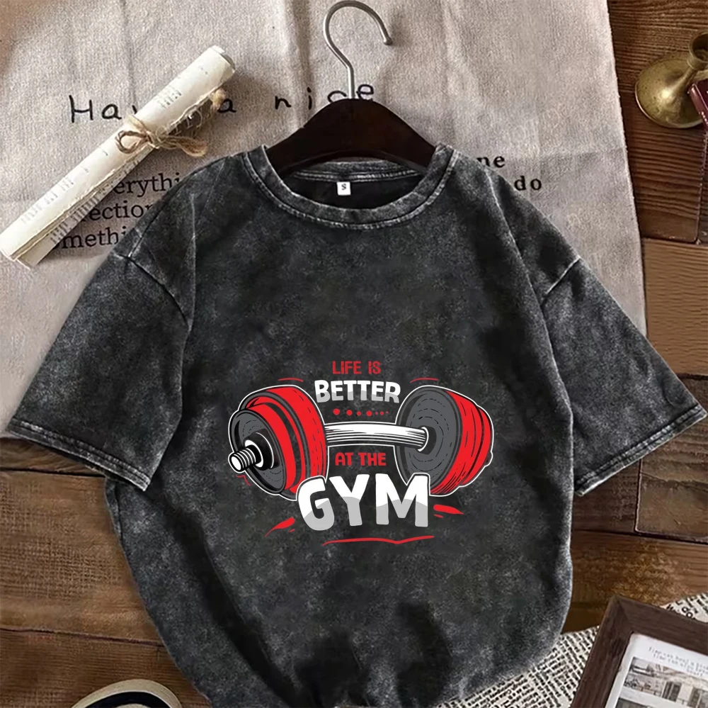 Korean Style GYM MODE ON Graphic Short-sleeved T-Shirt Oversized Cotton Tee Trendy Ins Aesthetic Streetwear for Men & Women