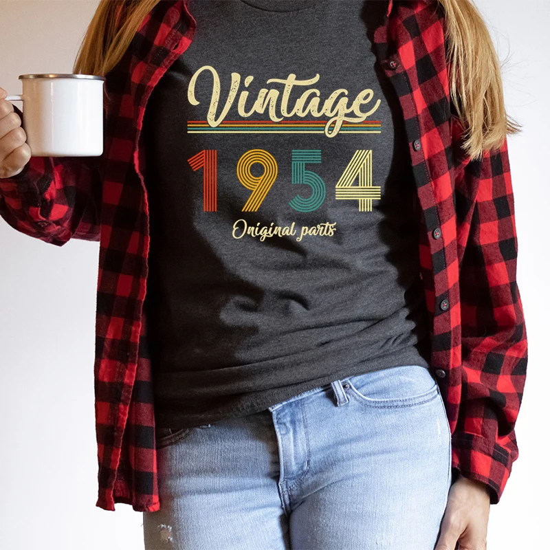 T Shirt for Women Birthday Anniversary Gift Tees Vintage 1954 Oniginal Parts Graphic Streetwear Short Sleeve Aesthetic Tshirts