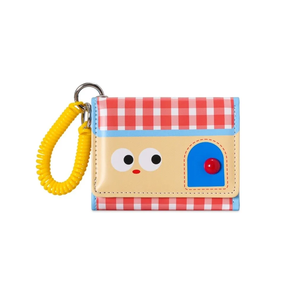 

Multifunctional Dopamine Color Short Wallet Ultrathin Tri-fold Leather Card Holder Spring Rope Compact Cartoon Coin Purse Daily