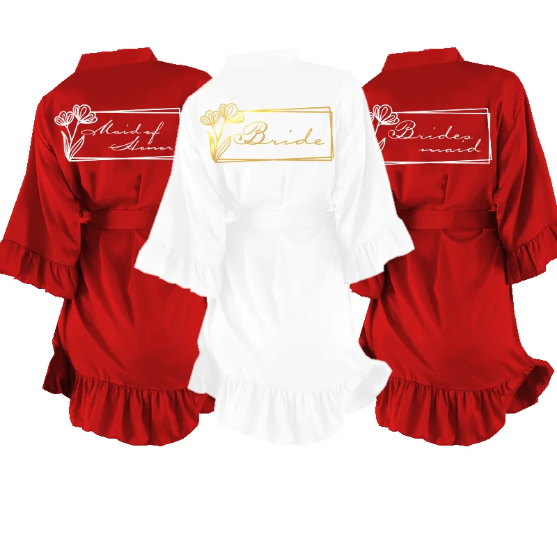 

AlterEgo A002 Bridal Party Robes Engagement Wedding Party Bride Dressing Gown Bridesmaid Silk Ruffle Robe Maid of Honor Bathrobe