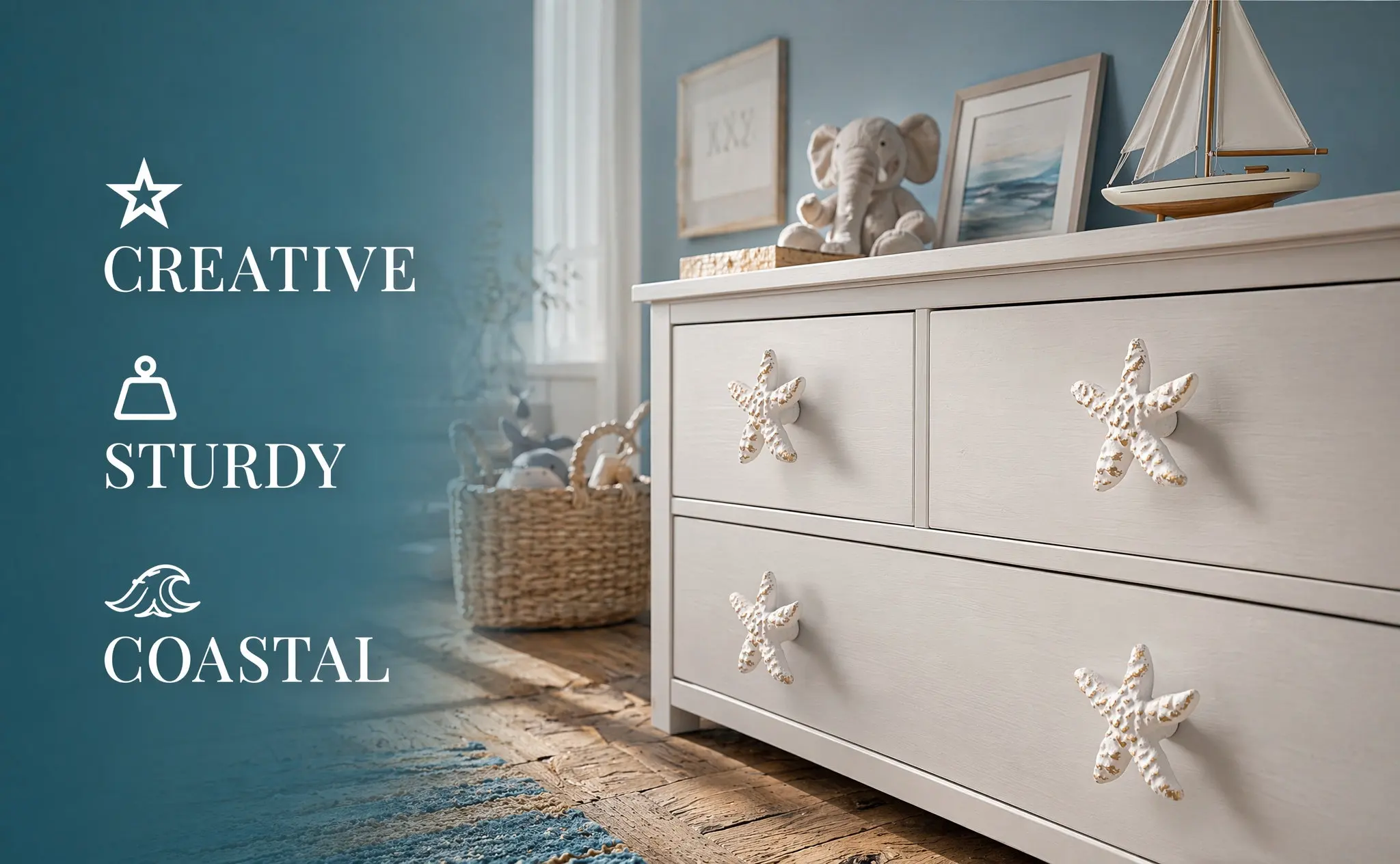 2Pcs High Quality Iron Sea Star Knobs Easy Install Drawer Pulls Cabinet Handles for Dresser Wardrobe Cupboard Furniture Decor