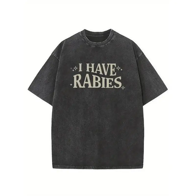 

Женская винтажная стираная футболка большого размера, свободные топы с забавным слоганом I Have Rabies и принтом Y2K, эстетичная повседневная футболка для электронных девочек