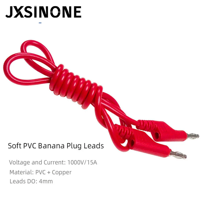 JXSINONE P1036 2PCS Dual 4mm Stackable Banana Plug Multimeter Test Leads 1m Electrical Test Cables Red/Black 1000V 15A