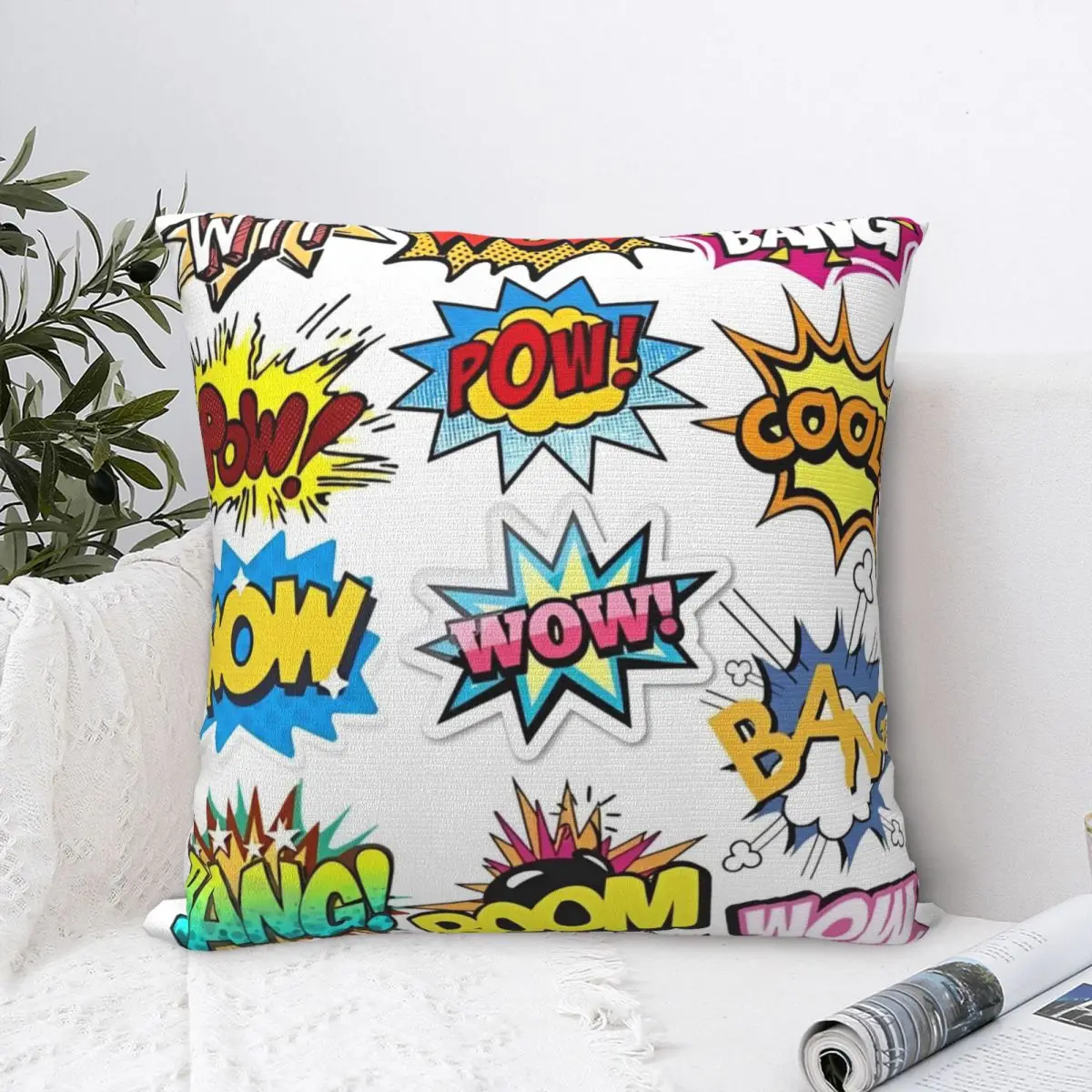 Comic Elements Colorful Seamless Pattern Square Pillowcases Home Cushion Cover Cool Decorative Pillowcase 40*40