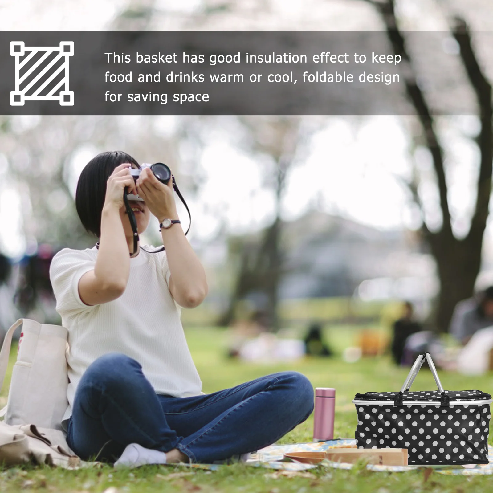 

46x28x23cm Insulated Picnic Basket Collapsible Thermal Lunch Bag for Beach Picnics Camping Vacations Large Lunch Box