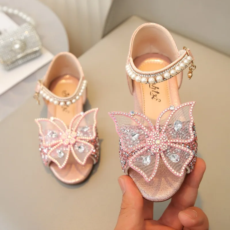 

Children Bowknot Colorful Diamond Pearl Big Sandals Student Casual Sandals Kids Summer School Shoes Kids Girls Princess Shoes