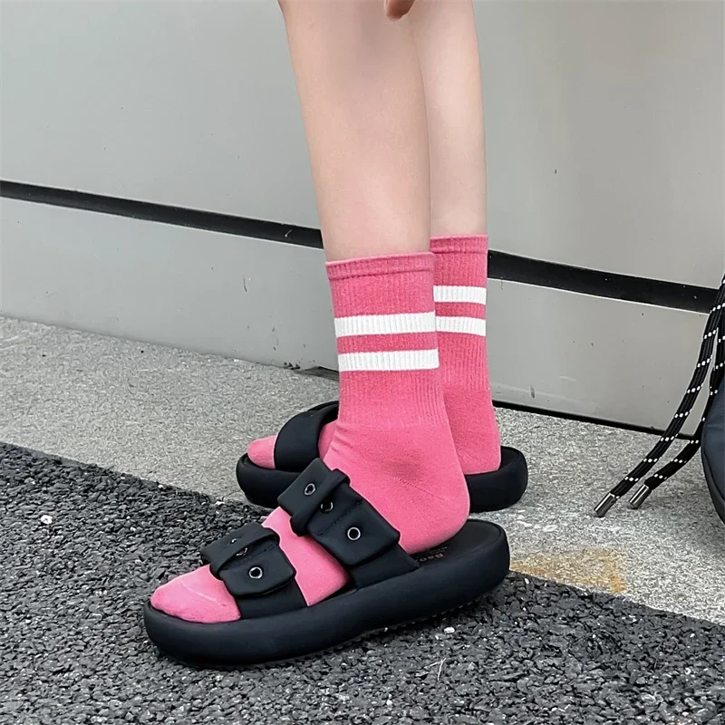 6 Pairs/Lot Women Socks Japanese Multipack Novelty Candy Color Cotton Sports Crew Socks Girl Preppy Style Striped Socks Casual