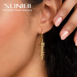 SUNIBI Customized Name Pendant Earrings for Women Gold Plated Personalized Letter 316L Stainless Steel Earrings Dropshipping