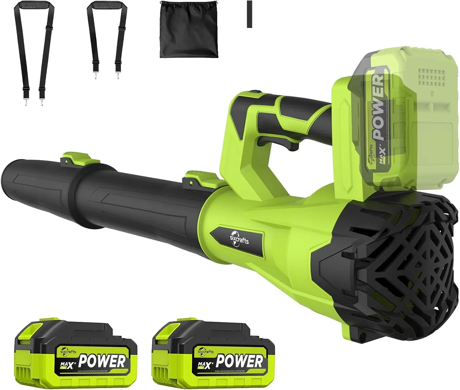 Cordless Leaf Blower with 6 Speed Settings, Battery-Powered Electric Blower Includes 2 x 4.0Ah Batteries and Charger, Dual Shoulder Straps, Storage Bag, for Lawn Care, Yard, Leaves, Dust, and Snow