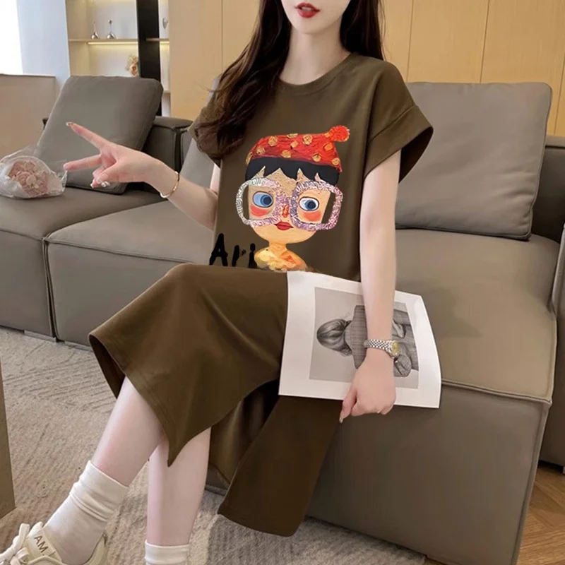 

plus Size Women's Short Sleeve Dress Summer Long Skirt Can Be Worn outside Loose Women's Dress M plus Size Casual Dress