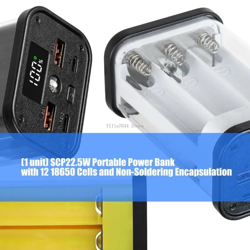 22.5W Plastic Powerbanks Case With No Welding For 12 Slot 18650 Batteries