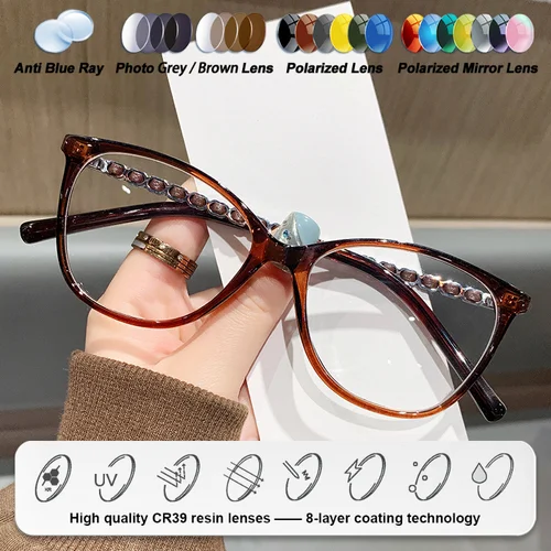 Imagen 2 del producto CLLOIO, gafas graduadas para miopía con forma de ojo de gato y rayos azules a la moda para mujer, gafas ópticas fotocromáticas progresivas con protección UV