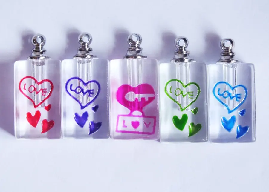 200pcs shape mixed color  love heart  crystal Perfume pendant Vials Rice charms 26*11mm