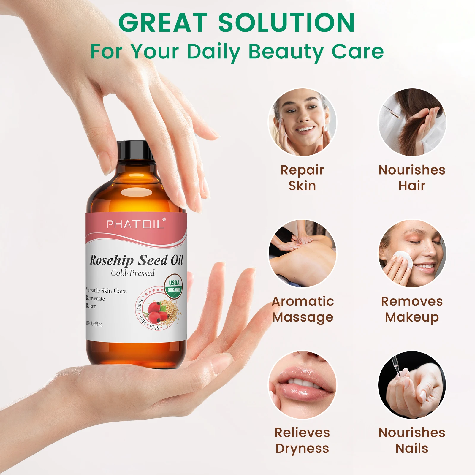 فاتول 118 مللي زيت بذور ثمر الورد لترطيب البشرة والأظافر زيت الجوجوبا العضوي المضغوط على البارد زيوت الناقل الطبيعية النقية #6