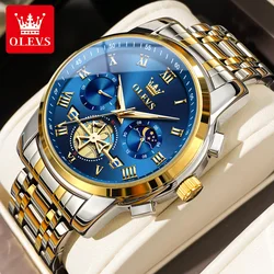 Olevs Fashion Mannen Horloge Waterdicht Maanfase Lichtgevend Quartz Horloge Rvs Strap Trend Mannelijk Polshorloge Origineel Merk