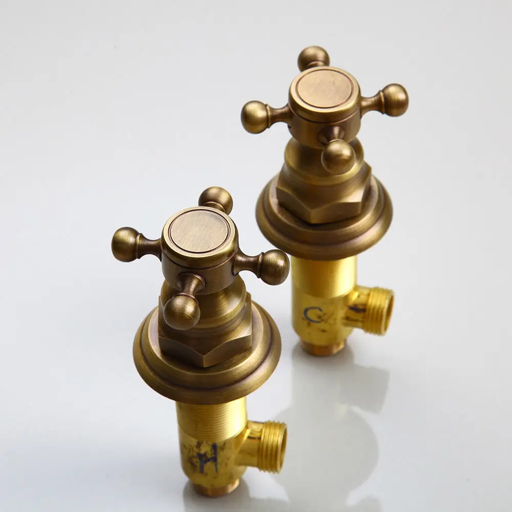KEMAIDI Shower Faucet Sets 8 inch Antique Brass Round Rainfall Shower Head Wall Mounted Bathroom 2 Handles Shower Systerm