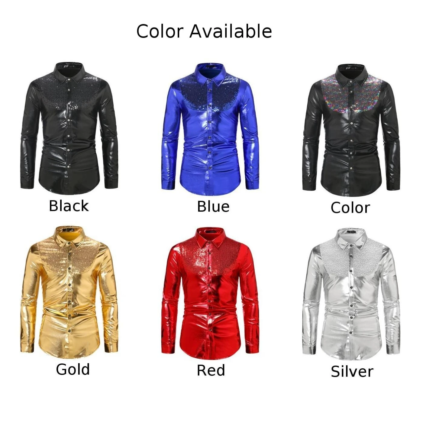 Tops Men Shirt Daily Holiday Casual Disco Lapel Long Sleeves Nightclub Sequin Sexy Shiny Autumn/Winter Brand New