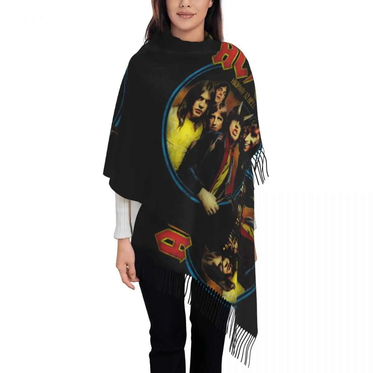 

Custom Print Vintage Rock AC DC Scarf Women Men Winter Fall Warm Scarves Heavy Metal Music Band Shawls Wraps