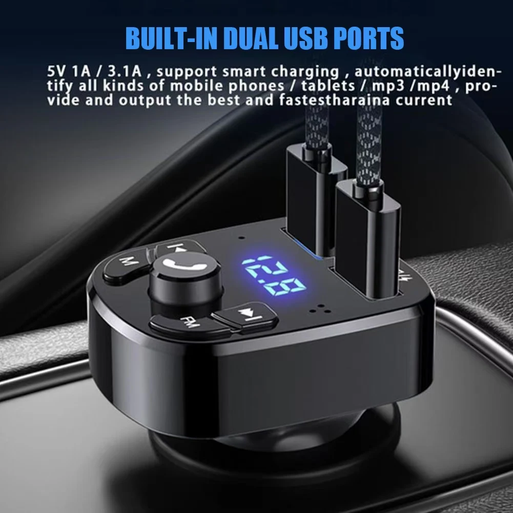Car Hands-free Bluetooth-compaitable 5.0 FM Transmitter Fast Charge Car Kit MP3 Modulator Player Handsfree Audio Receiver 2 USB
