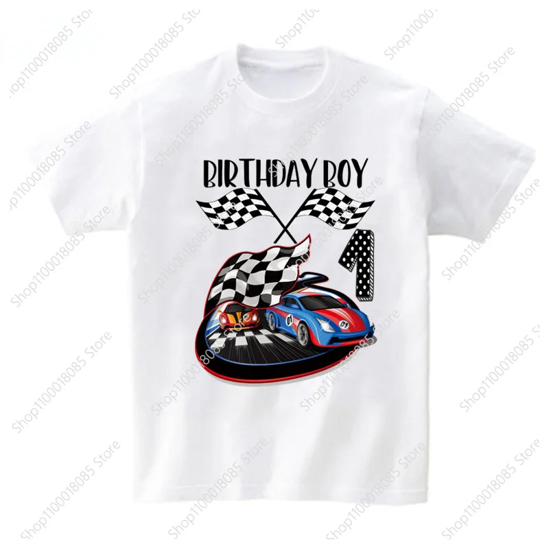 Family racing printed boy creative T-shirt for grandparents, parents, casual and comfortable short sleeved top clothing