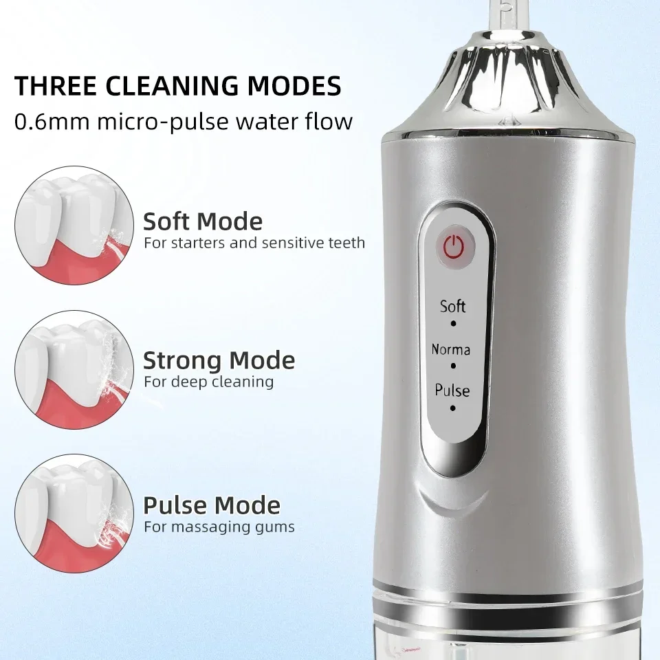 Oral Irrigator USB Rechargeable Water Flosser Portable Dental Water 4 Jet 220ML Water Tank Waterproof Teeth Cleaner