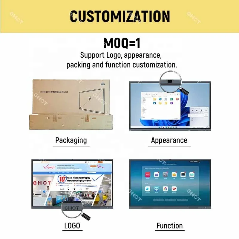 Factory Brand New 4K UHD Eye Protection Tempered Glass Interactive Flat Panel Smart Boards 65/75/86 Inch Interactive Whiteboard