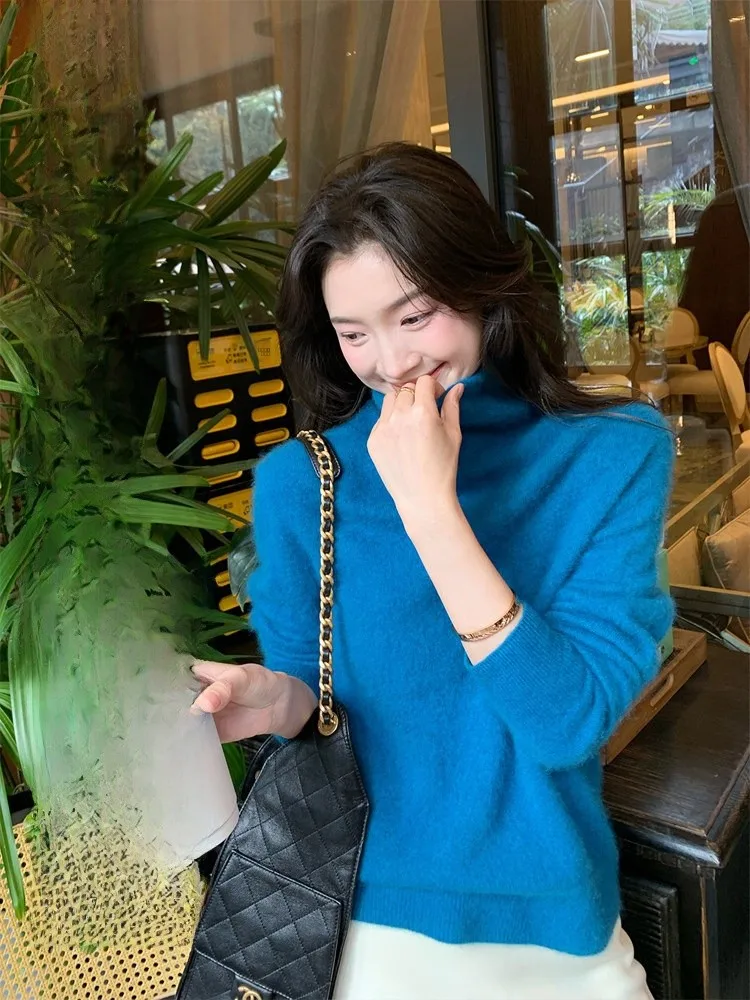 

Fol Else Luxury Soft Cloud Feeling Camere Wool Korean Sle Sweater Color Versatile Turtlene Knitted Sweater