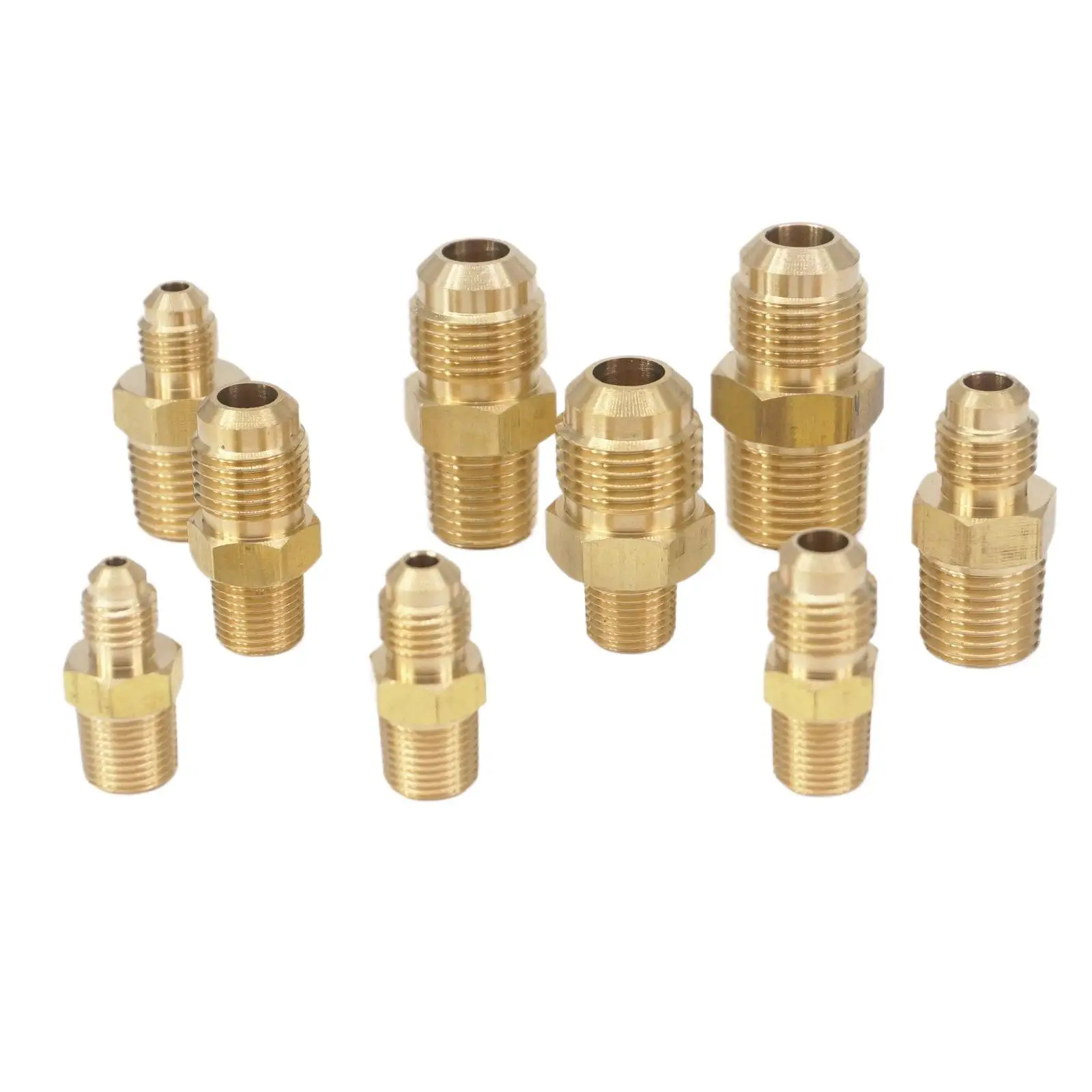 1/8" 1/4" 3/8" 1/2" NPT Male - Flare Tube OD 1/8" 3/16" 1/4" 5/16" 3/8" 3/8" 1/2" Brass SAE 45 Degree Pipe Adapters Connectors