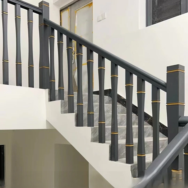 House aluminum alloy stair handrail column modern chinoiserie glass railing imitation wood square tube self-built house  stair h