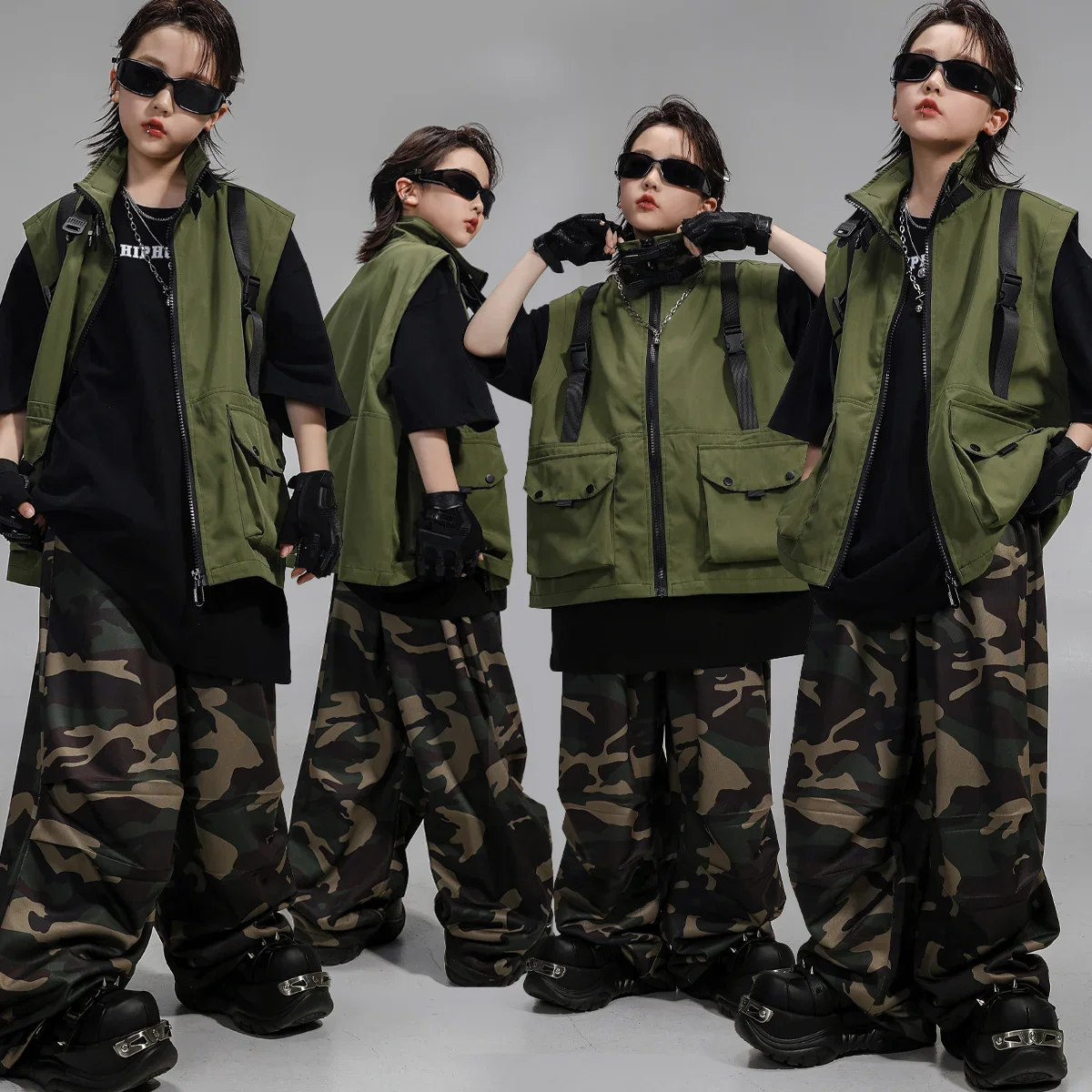 Hip Hop Tanzen Jungen Cooles T-shirt Weste CamoPants Kleidung Sets Mädchen Street Dance Jogger Kinder Jazz Kostüme Kinder Streetwear