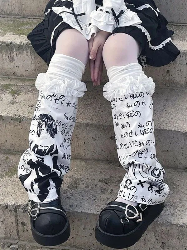 Y2k Print Punk Harajuku Girls Leg Warmers Female Summer Fashion Cosplay Japanese Knee Sleeve Legs Socks Warmer for Women