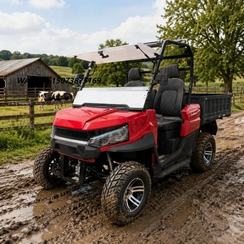 72V Electric UTV 4x4 All-Terrain with Roof Rack & Dump Bed 30-50km/h Speed 70-90km Range for Ranch Farm & Security Patrol