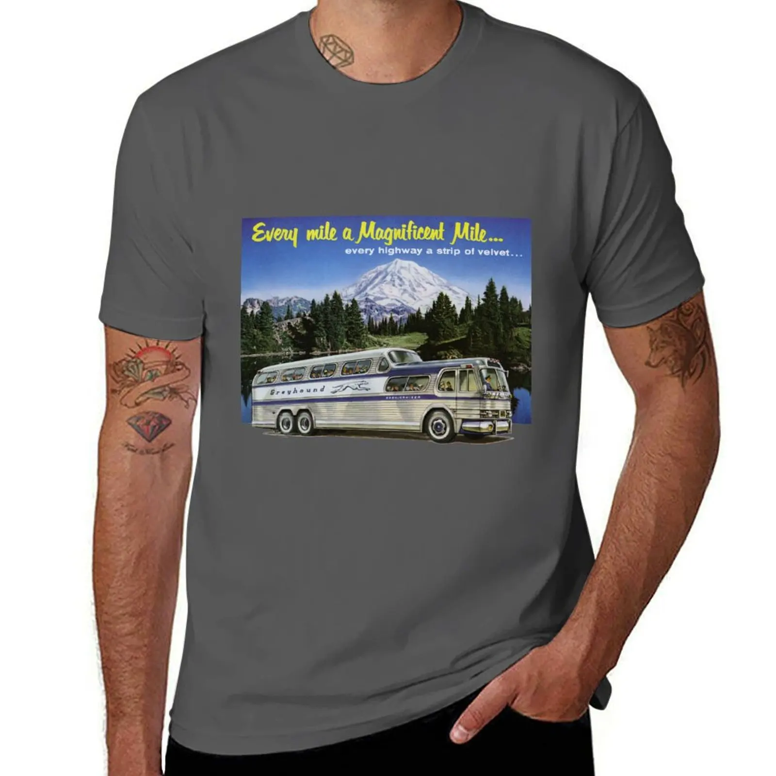 

The Big Bus. 1950s Adventures Start Here! T-Shirt Big Size Short Sleeve Tee for Men