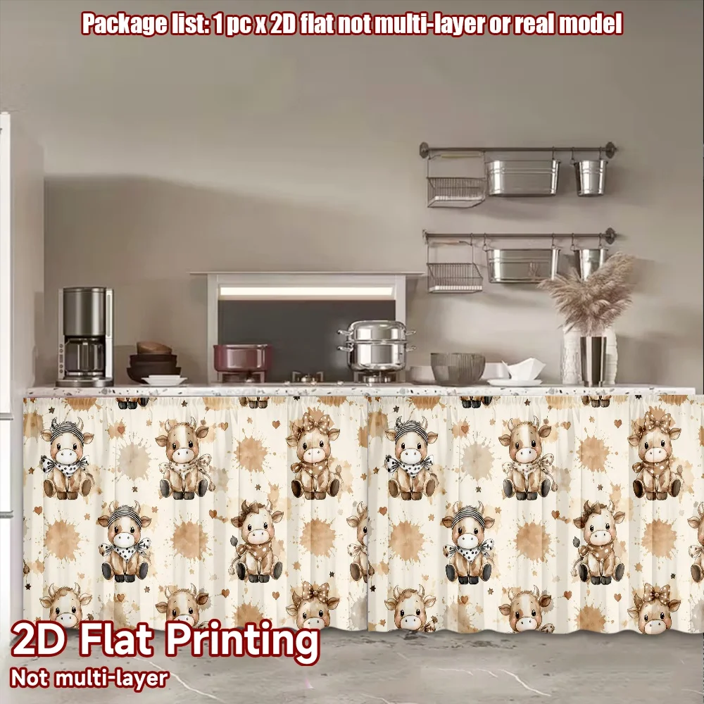 2D flat 1pc Modern minimalist shelf curtains Cows Illustration Digital printing living room storage shelves, and laundry room