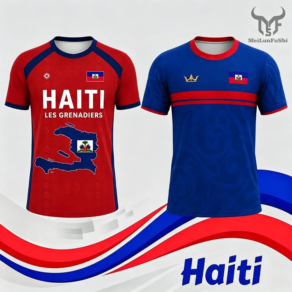 Haitian Flag 3D Print Quick Dry Football Jersey 2026 New Men's Sports Short Sleeve T-shirt Men's And Women's Casual Summer Tops