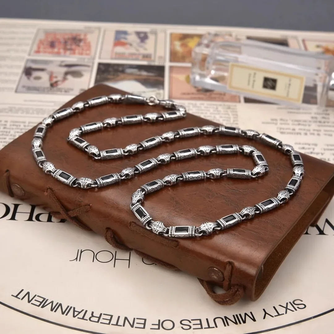 Kleur Zware Industrie Turkse Stijl Tang Gras Patroon Stenen Ketting Brede Retro Trendy Mannen Bijpassende Sieraden