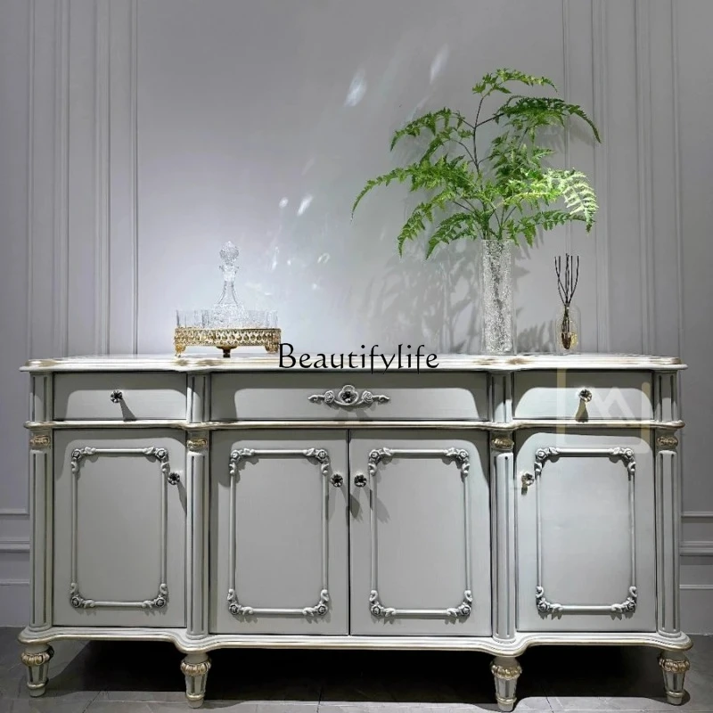 

French retro solid wood dining side cabinet light luxury villa luxury storage decorative cabinet