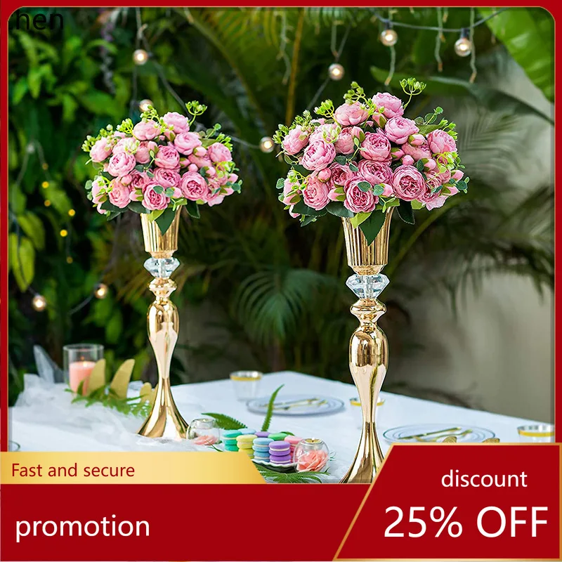 

Hxl iron electroplated gold large candlestick banquet hall wine table flower stand decoration