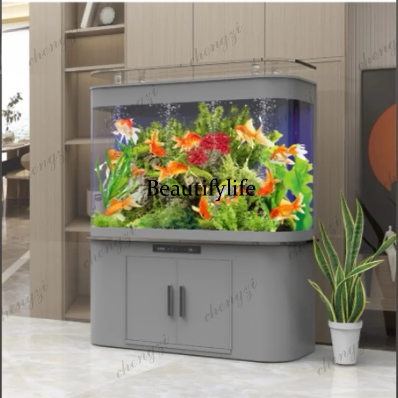 The new fish tank aquarium is filtered against the wall, large, medium and small living room, lazy ecology, water-free goldfish