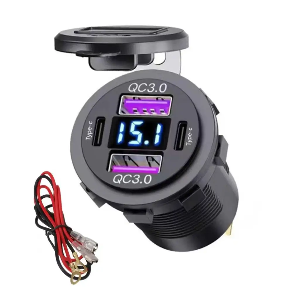 NEW 117W Dual PD Dual QC 3.0 USB Car Charger with Voltmeter Socket Waterproof for 12V/24V Car Boat Power Outlet Adapter Hot Sale