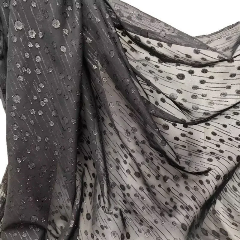 50cm/100cm*150cm Black Chiffon Silk Fabric African Lace Crepe Printing 75D Polyester Fabric for DIY Clothing Dress Decor