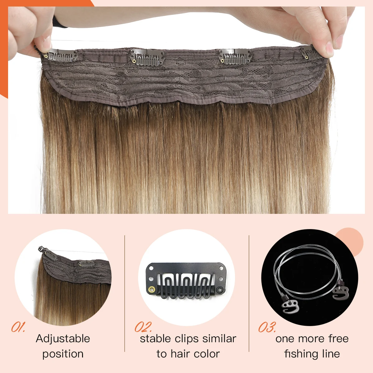 XDhair-extensões de cabelo fio para mulheres, balayage ombre, noz marrom a cinza marrom e cabelo loiro Halo, 70g, 85g, 14"