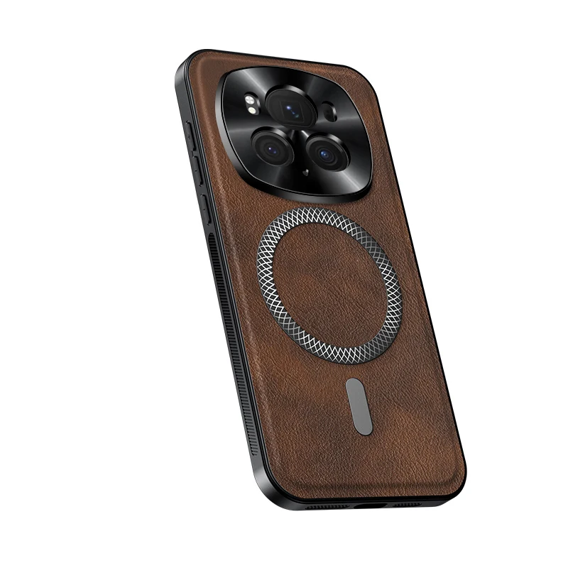 

For Honor Magic 6 and Magic 6 Pro Case Magnetic Elegant Leather Wear-Resistant Lens Fully Covered Non-Slip Grip Edge Cover Shell
