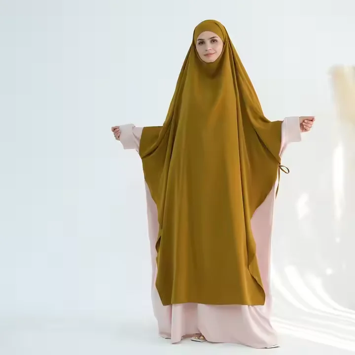イスラム教徒の女性ロングキマールイードジェラバオーバーヘッドスカーフイスラム教の祈りの衣服アラビアローブトルコカフタンラマダン服ジャラビヤ