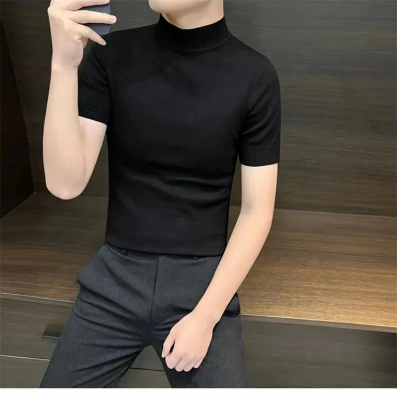 

Half Turtleneck Short Sleeve Sweater Men, Spring And Autumn New Style, High-End Feel, Inner Layer, Mid-Neck Knitted Base Shi