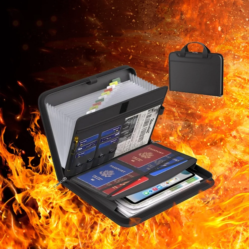 Black Organ File Folder Hand Drawer Multi Compartment Organizer bag Fireproof Waterproof File Organizer for Home School Office