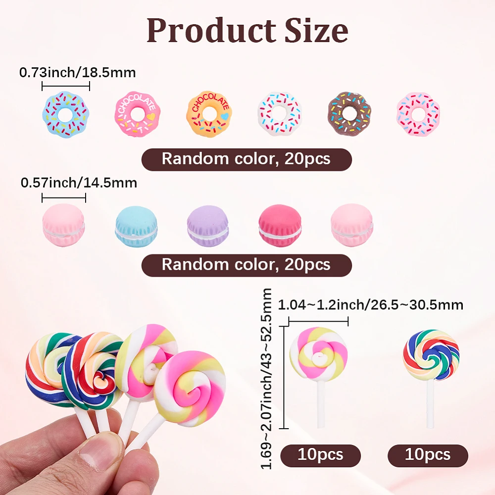 60Pcs Mini Donut Resin Charms Lollipop Cabochon Plastic Flatback Food Dessert Cabochons Resin Embellishments for Scrapbooking